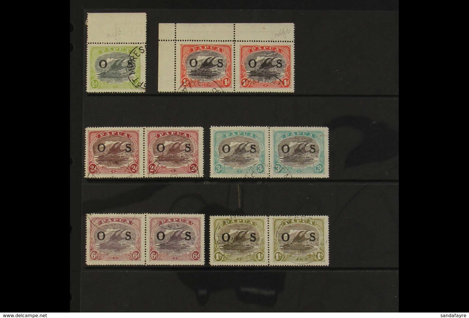 OFFICIALS WITH "RIFT IN CLOUD" FLAW 1931-32 "O S" Overprinted Fine Used Range Of The Variety With ½d Single Upper Margin - Papua New Guinea
