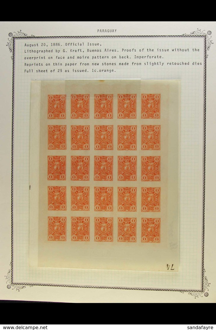OFFICIALS - PROOF REPRINT SHEETS 1886 1c To 20c Complete Imperf Set Of Seven, As SG O32/O38 Or Scott O1/O7, Printed On T - Paraguay