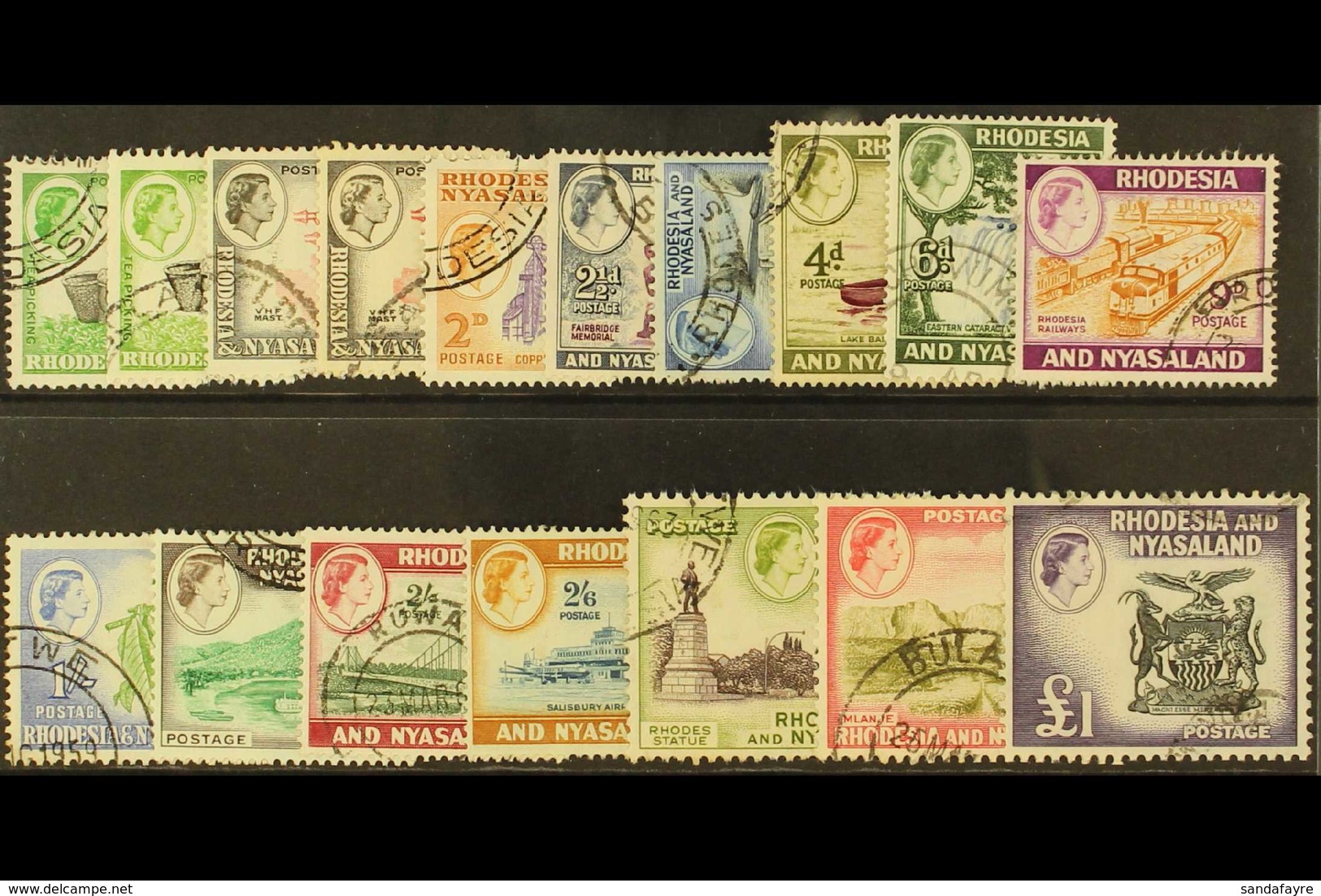 1959-62 Pictorial Defins Set Plus ½d & 1d Coil Perfs, SG 18/31, 18a, 19a, Very Fine Used (17 Stamps). For More Images, P - Rhodesien & Nyasaland (1954-1963)