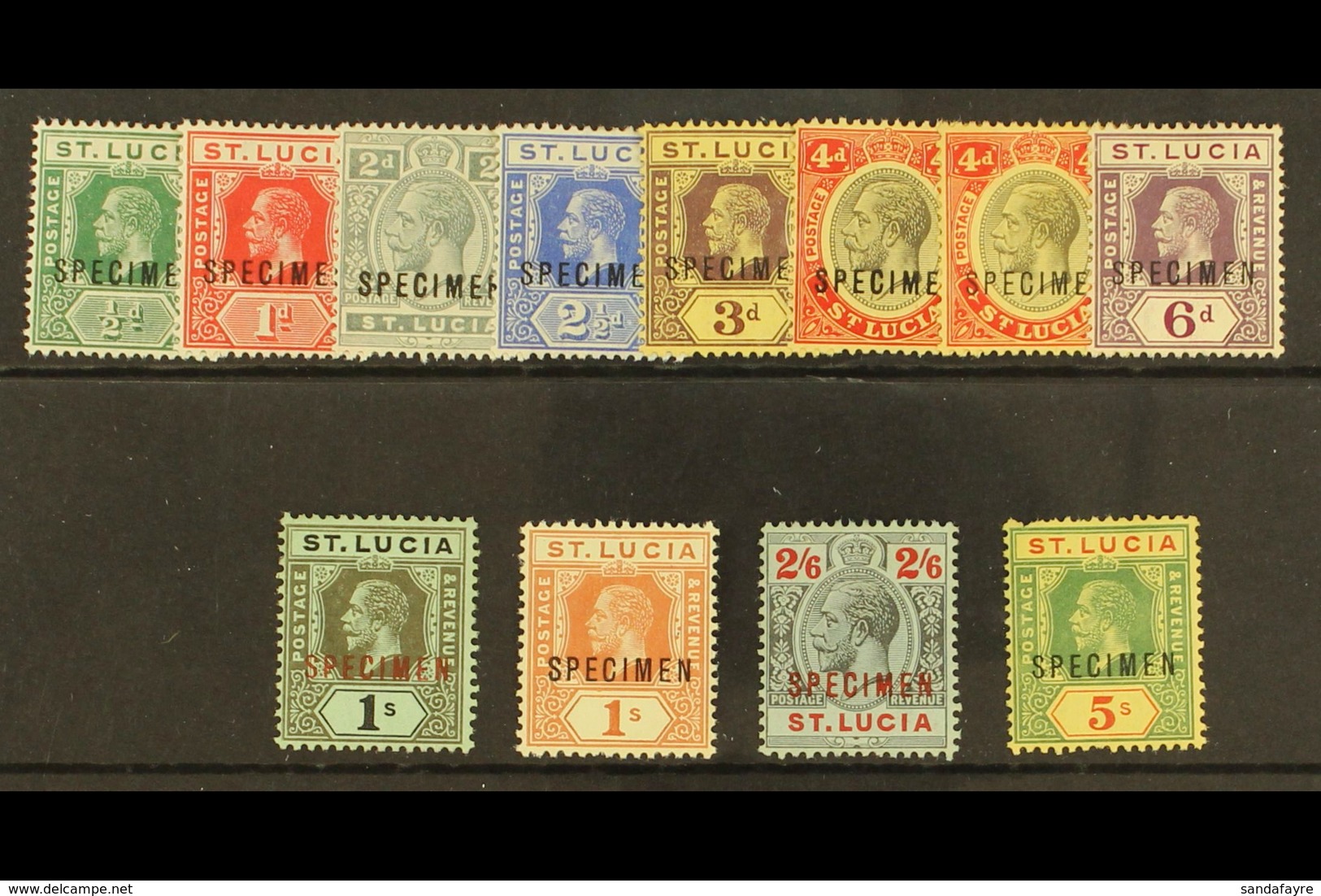 1912 Geo V Die I Set Complete Ovptd "Specimen", SG 78s/88s + 83as (4d On White Paper), 5s Pulled Perf, Fresh Mint Part O - St.Lucia (...-1978)