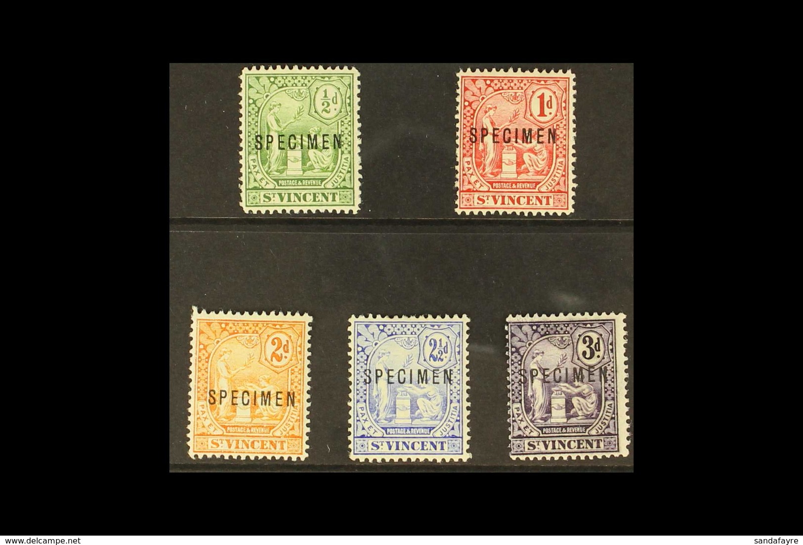 1907-08 Peace & Justice "SPECIMEN" Opt'd Set, SG 94s/8s, Never Hinged Mint (5 Stamps) For More Images, Please Visit Http - St.Vincent (...-1979)