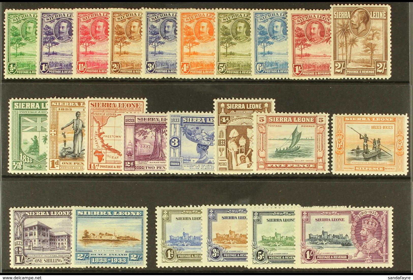 1932-36 KGV MINT SELECTION Presented On A Stock Card That Includes 1932 Definitive Set To 2s, 1933 Wilberforce Set To 2s - Sierra Leone (...-1960)