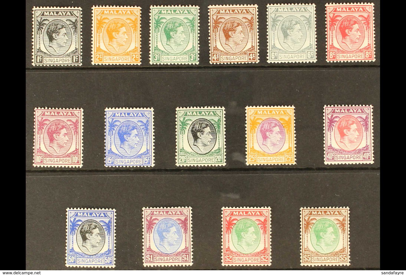1948-52 KGVI Definitives Perf 14 Complete Set, SG 1/15, Very Fine Mint, Fresh. (15 Stamps) For More Images, Please Visit - Singapore (...-1959)