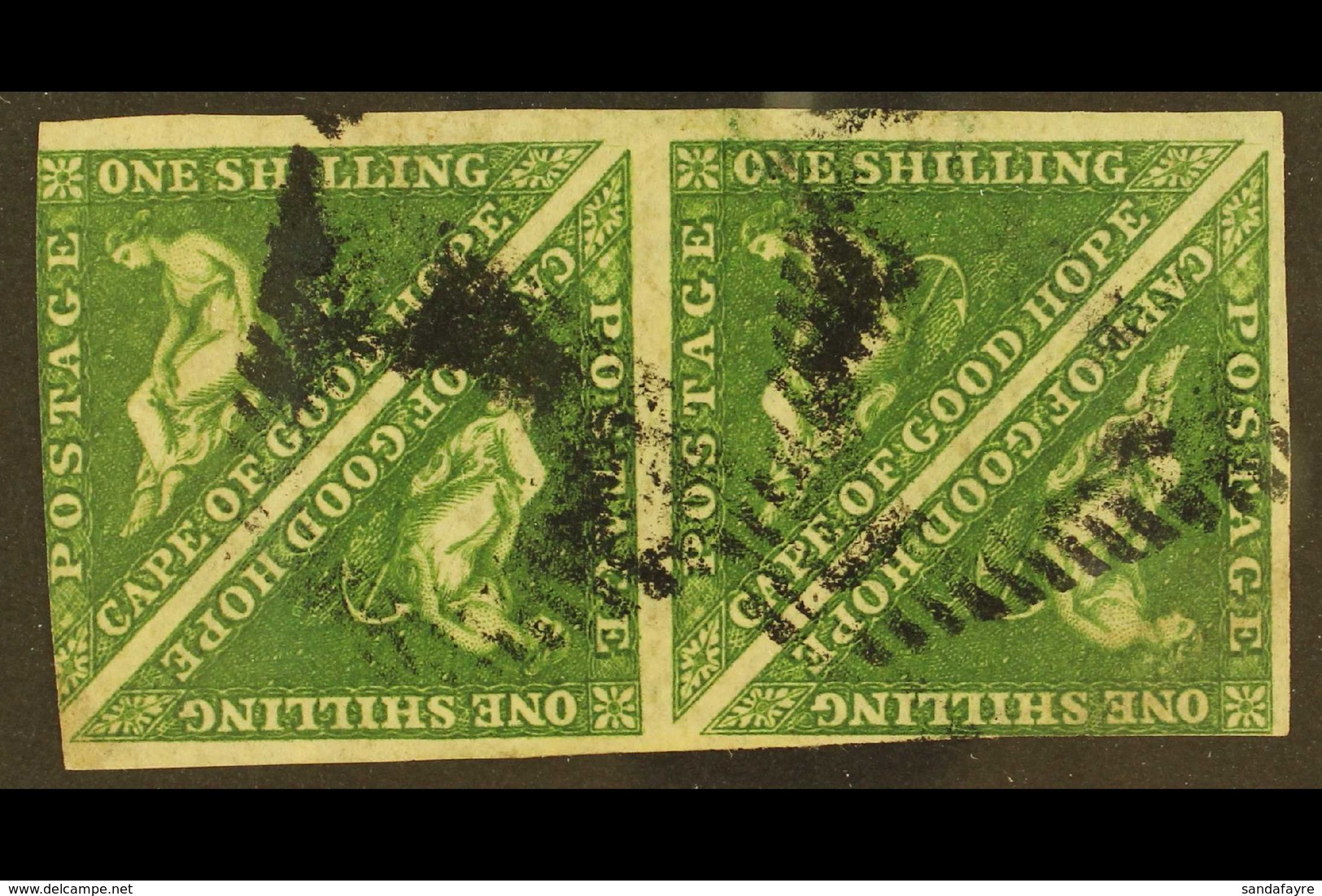 CAPE OF GOOD HOPE 1855 1s Bright Yellow Green, SG 8, Horizontal Block Of 4, Good To Fine Used, Just Clear At Lower Right - Unclassified