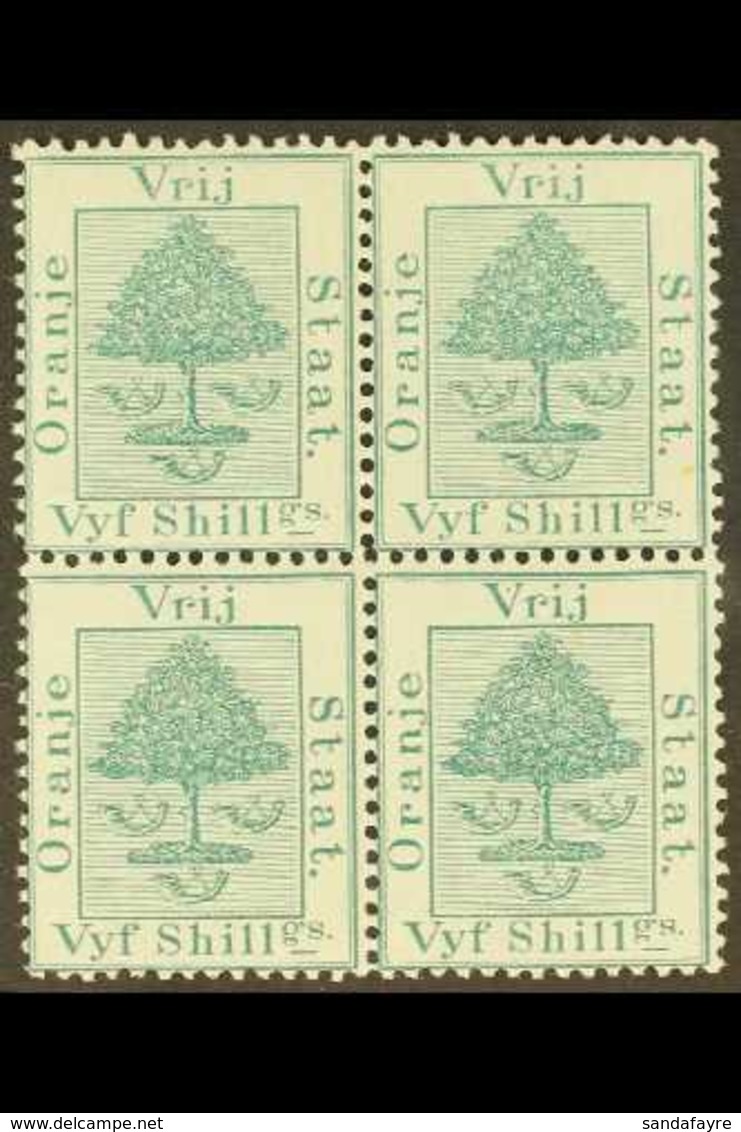 ORANGE FREE STATE 1878 5s Green, Block Of Four, SG 20, Hinged On Top Pair, Lower Pair Never Hinged Mint. For More Images - Ohne Zuordnung