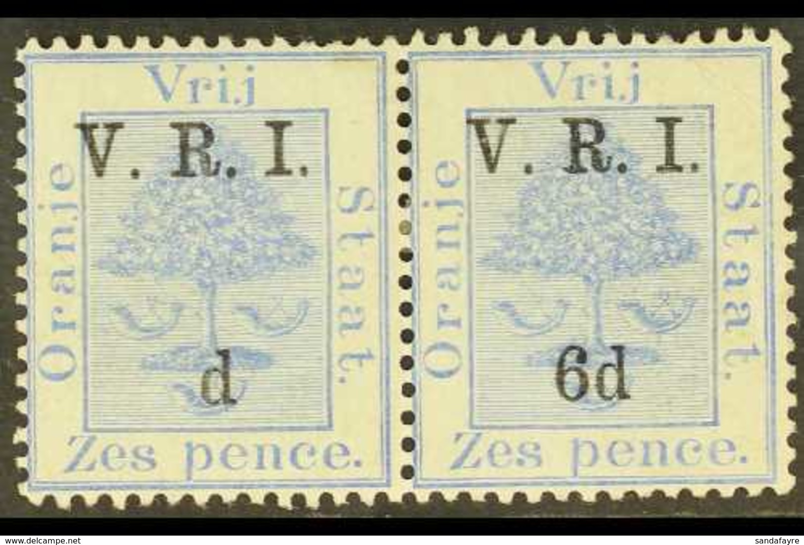 ORANGE FREE STATE 1900 6d On 6d Blue, "V.R.I." Ovpt, "6" OMITTED In Pair With Normal, SG 109/109b, Very Fine Mint, Norma - Unclassified