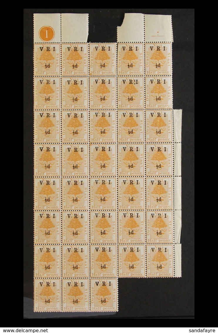 ORANGE FREE STATE 1900 ½d On ½d Orange, "V.R.I." Overprints With Raised Stops, Two Part Panes Of 50 And 38, Thick "V" Ex - Unclassified