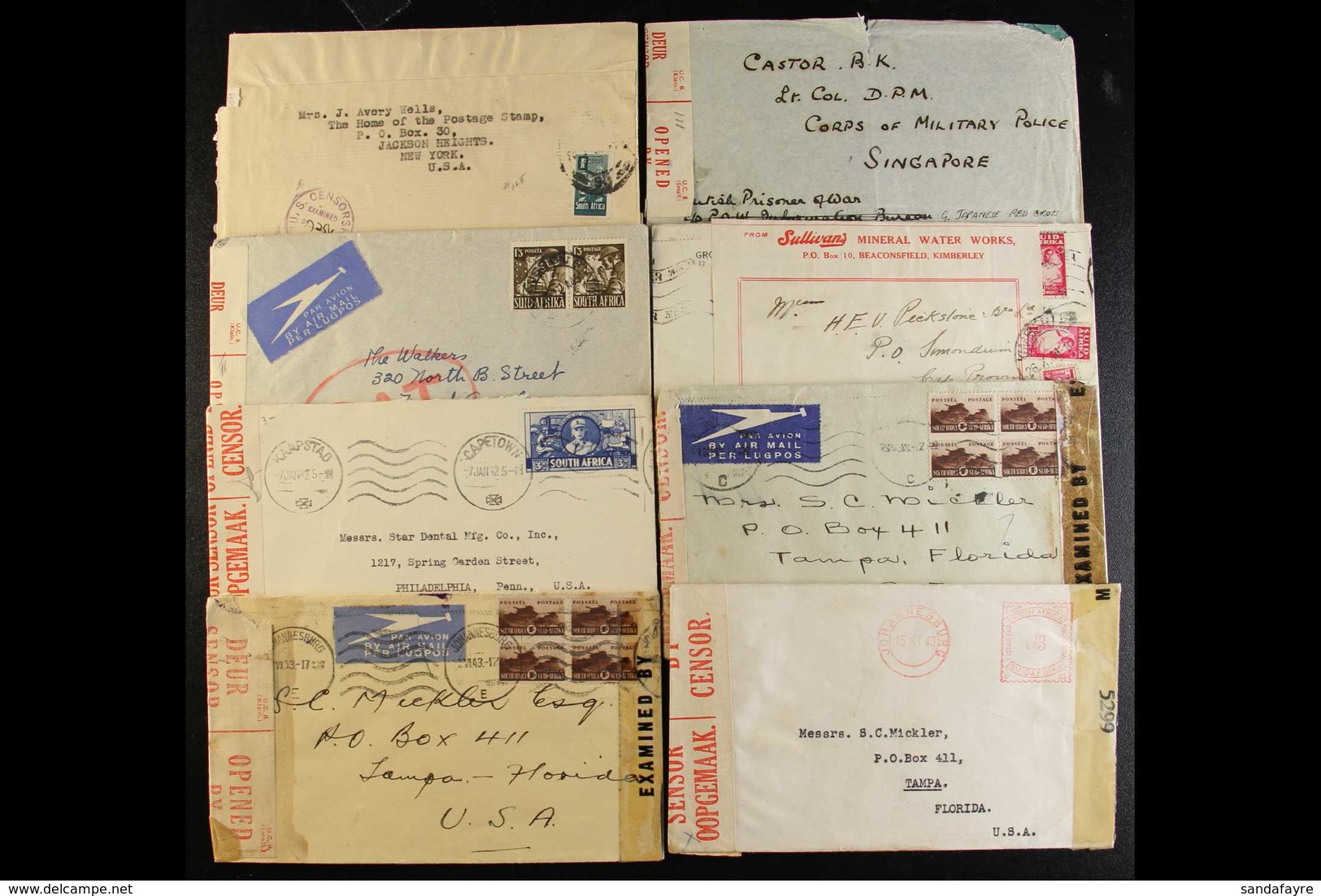 1940-5 WWII CENSORED COVERS Accumulation Of Commercial Covers With Censors, Many Addressed To USA With Various Rates Up  - Unclassified