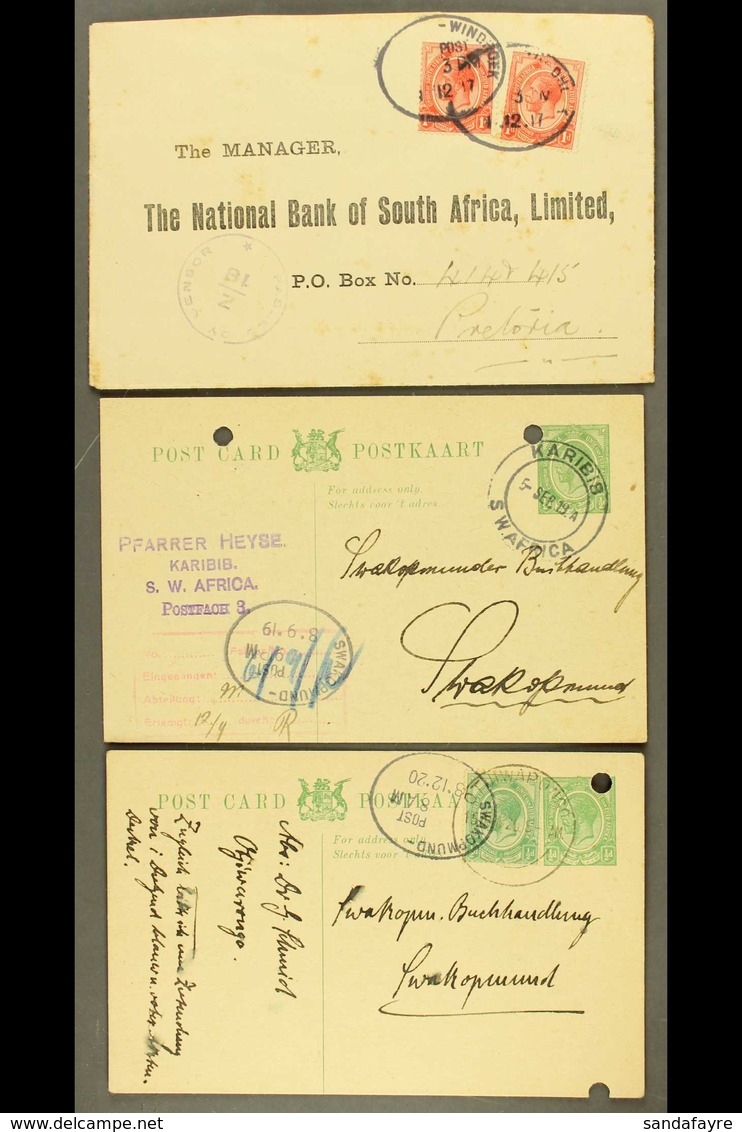 FORERUNNERS COVERS & STATIONERY POSTCARDS 1916-20 Incl. 1917 Censored Cover With "Windhoek" Pmks, Four 1920 Uprated ½d C - Non Classés