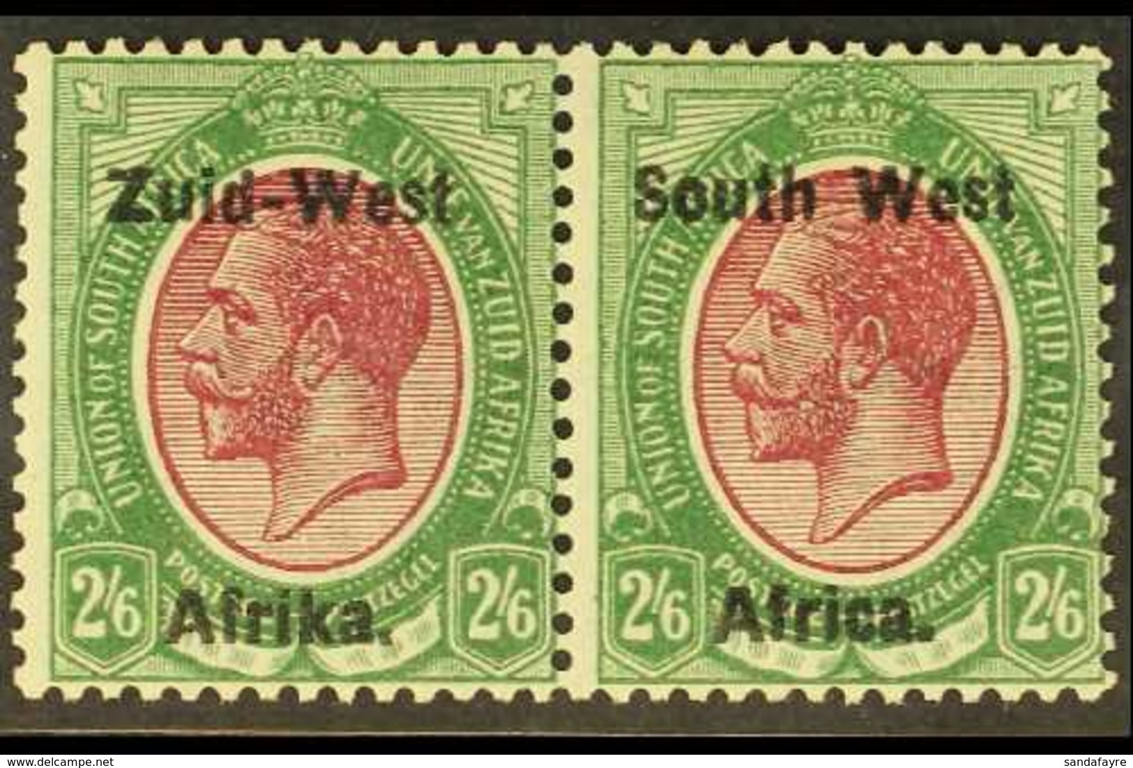 1923 2s6d Purple & Green, SG 9, Very Fine Mint (1 Pair) For More Images, Please Visit Http://www.sandafayre.com/itemdeta - South West Africa (1923-1990)