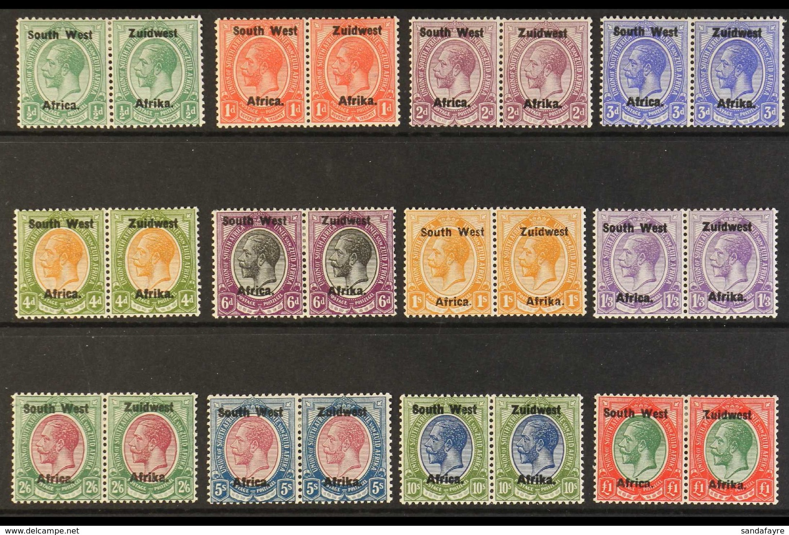 1923-6 SETTING III King's Heads Overprints, Complete Set, SG 16/27, £1 Vertical Crease On One Stamp, Otherwise Fine Mint - South West Africa (1923-1990)