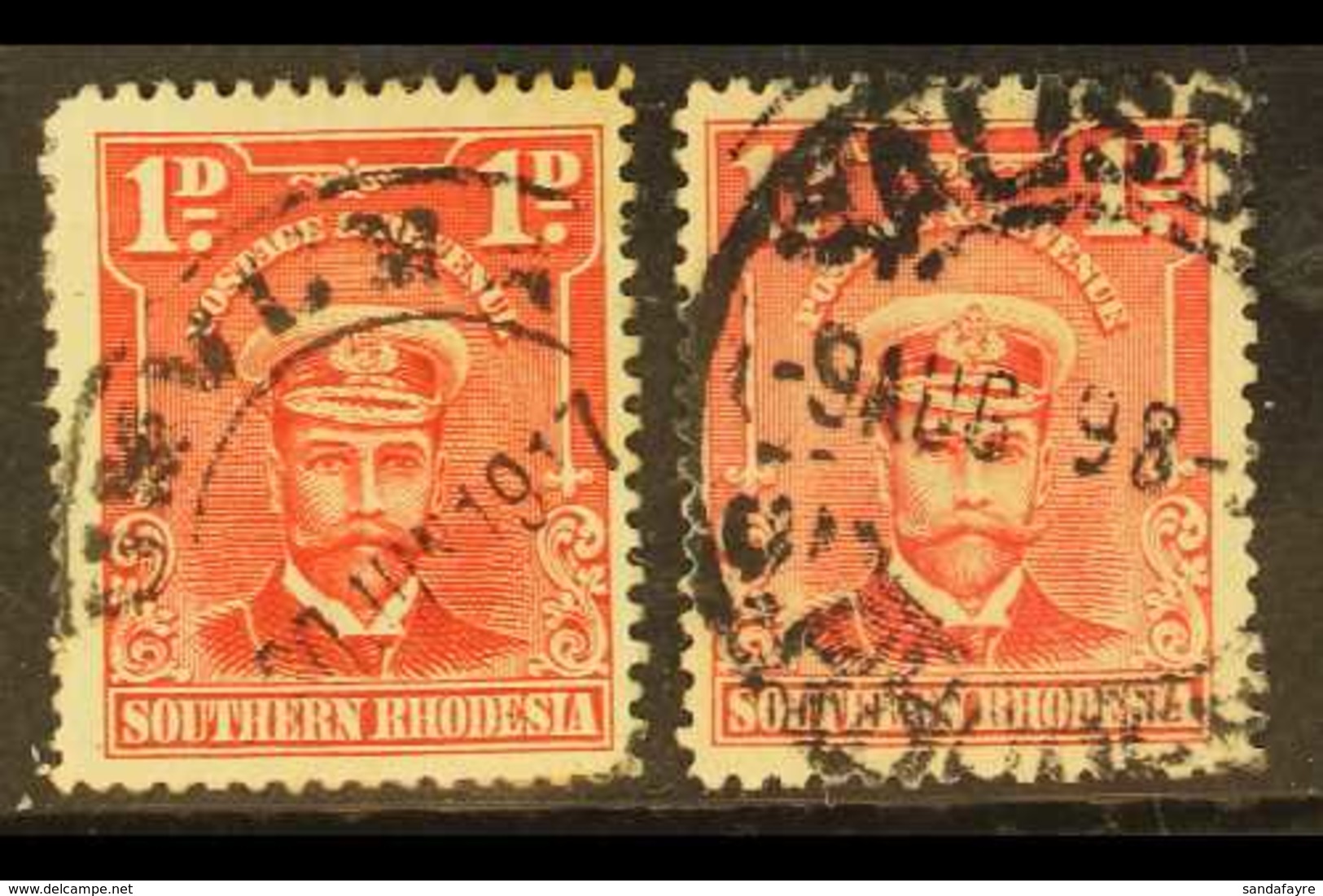 1924 CANCELLATION ERRORS Two 1d Bright Rose Stamps, SG 2, One With "1917" Year Date, The Other With "-9 AUG 98" Date (2) - Southern Rhodesia (...-1964)