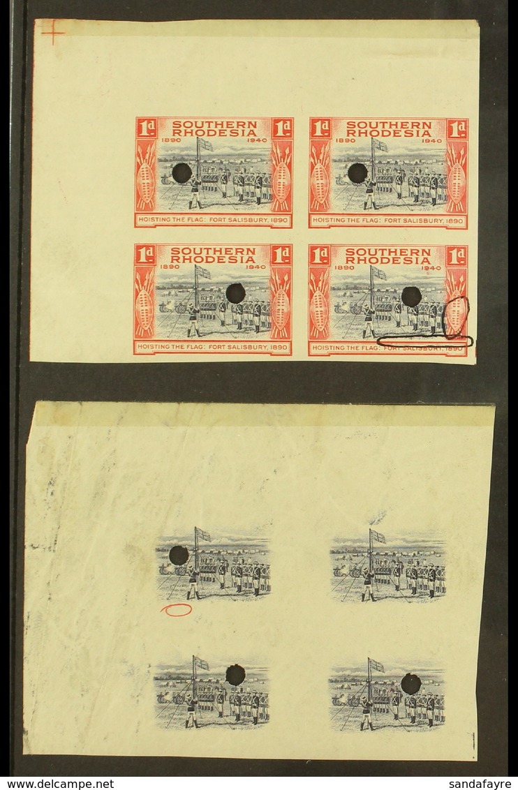 1940 1d Violet- Blue And Scarlet BSAC Golden Jubilee IMPERFORATE PROOF BLOCK OF FOUR In The Issued Colours Each With A P - Southern Rhodesia (...-1964)