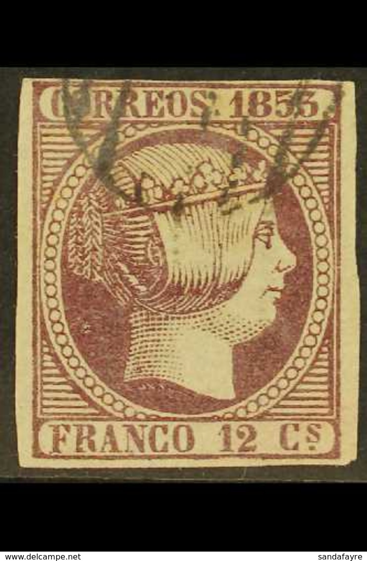 1853 12c Reddish Purple Isabella, Imperf On Thin Paper, SG 23 Or Michel 18, Very Fine Used With Neat Cancel And Four Cle - Autres & Non Classés