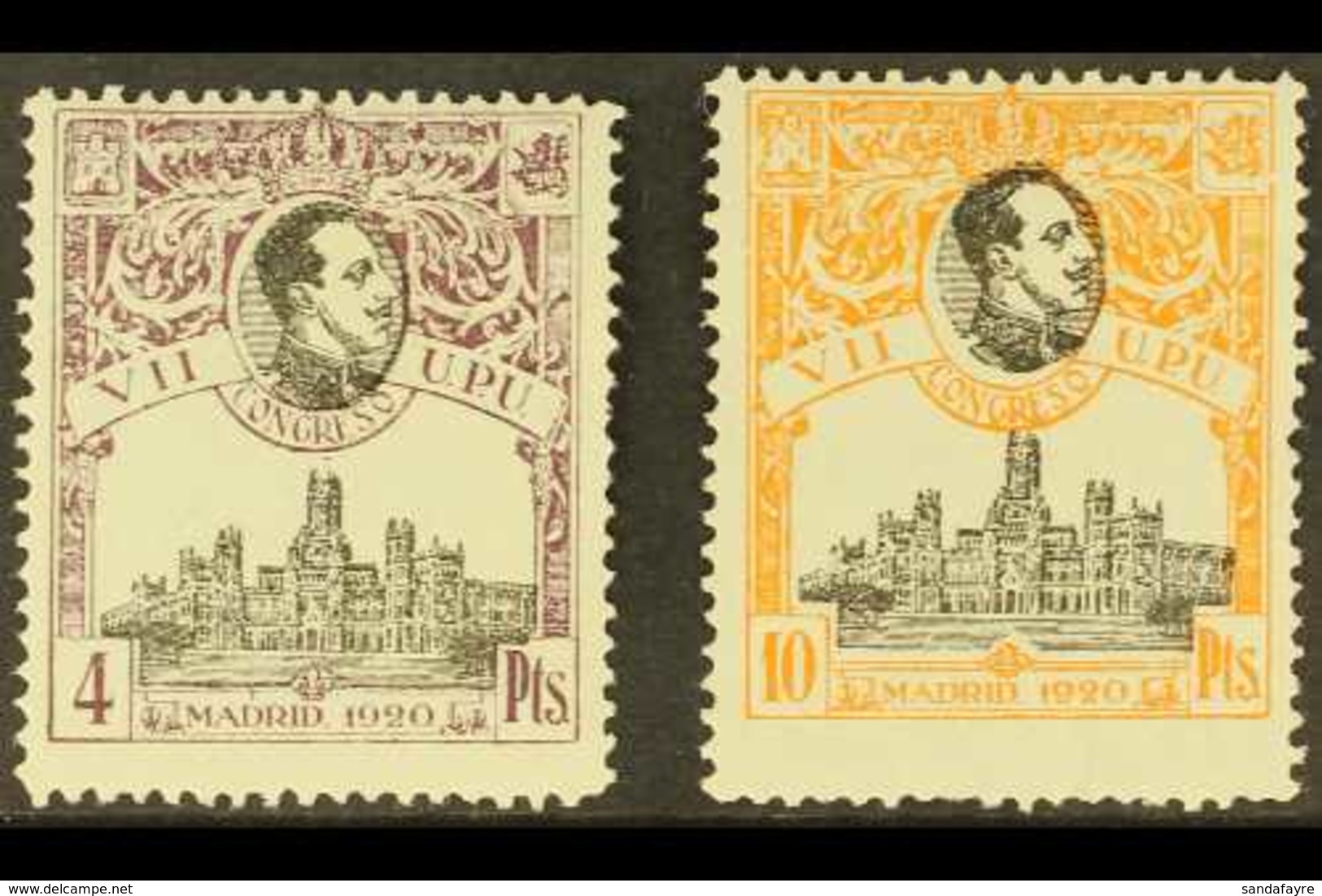 1920 4p Purple-brown & 10p Orange UPU Congress Perf 13½ Top Values Both With "A000,000" (SPECIMEN) Control Figures On Ba - Other & Unclassified