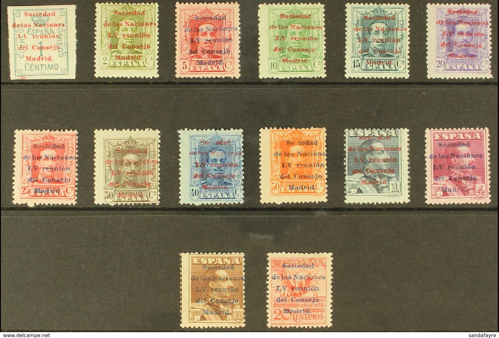 1929 Meeting Of League Of Nations Overprints Complete Set Incl Express Stamp (Edifil 455/68, SG 521/33 & E534, Michel 42 - Other & Unclassified