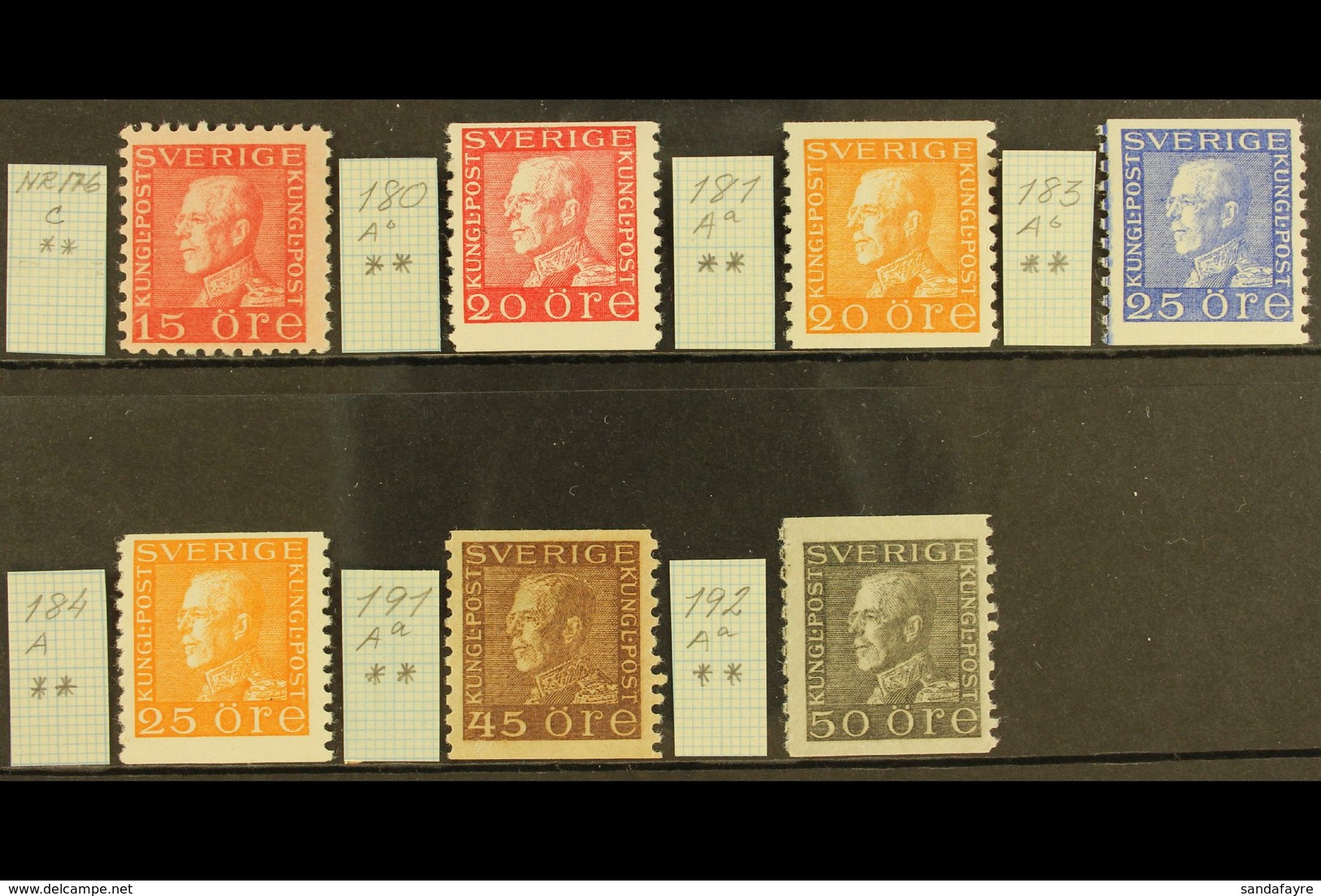 1921-36 King Gustaf V Fine Never Hinged Mint All Different Group, Comprising 1921-36 15o Red Perf 9¾ Type I And Imperf X - Other & Unclassified