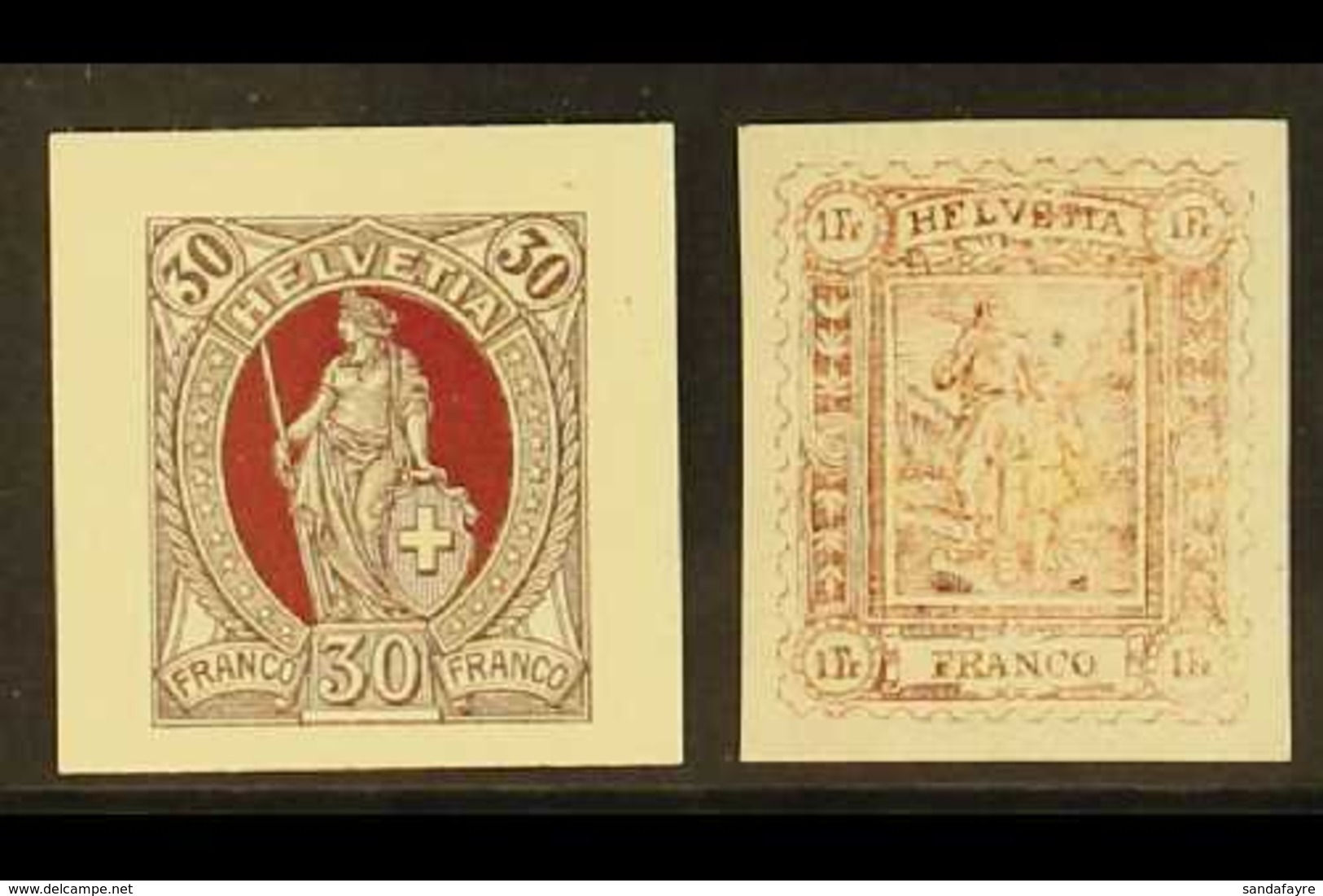 1904 UNADOPTED ESSAYS. 30c Maroon Typographed Showing Standing Helvetia And 1fr Maroon Recess-printed Showing Tell And H - Other & Unclassified