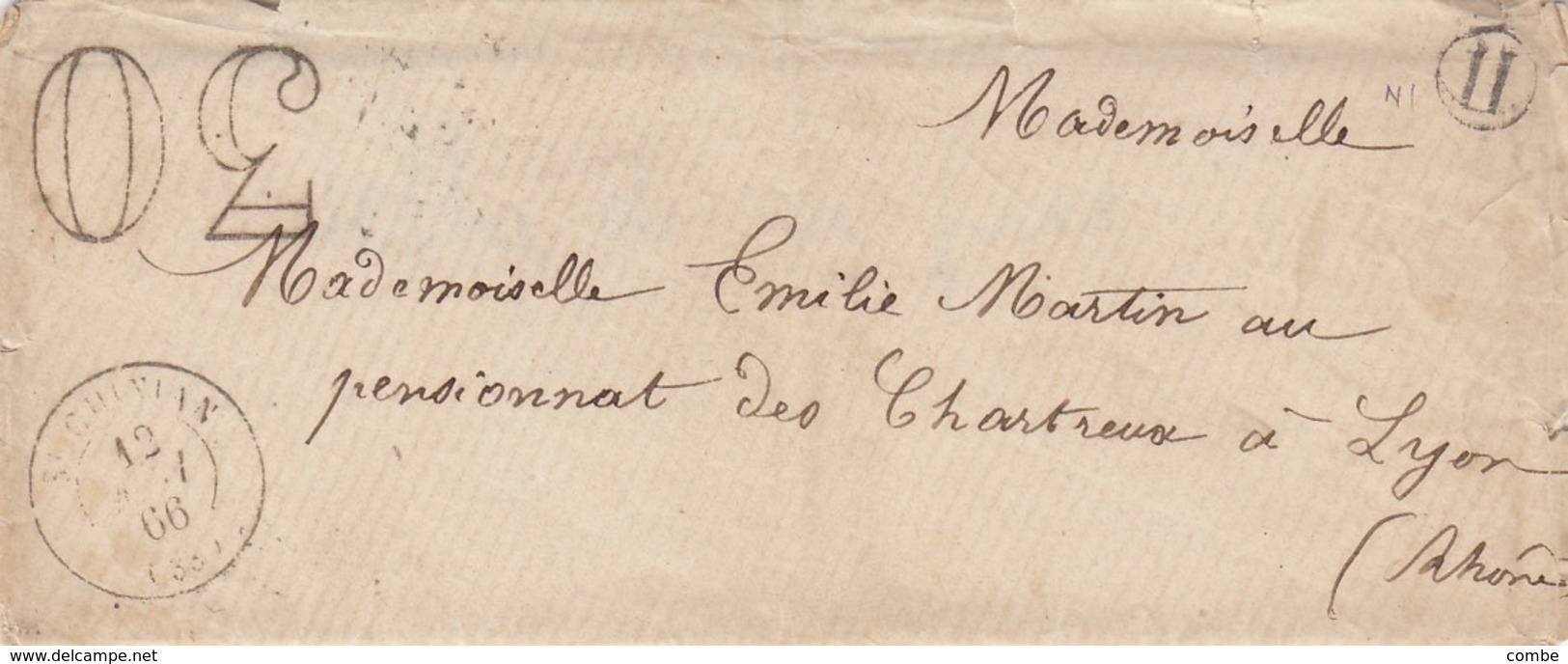 LETTRE. 12 MAI 66. HERAULT ST CHINIAN.TAXE 30 DOUBLE TRAIT. BOITE RURALE H  / 4 - 1849-1876: Periodo Classico