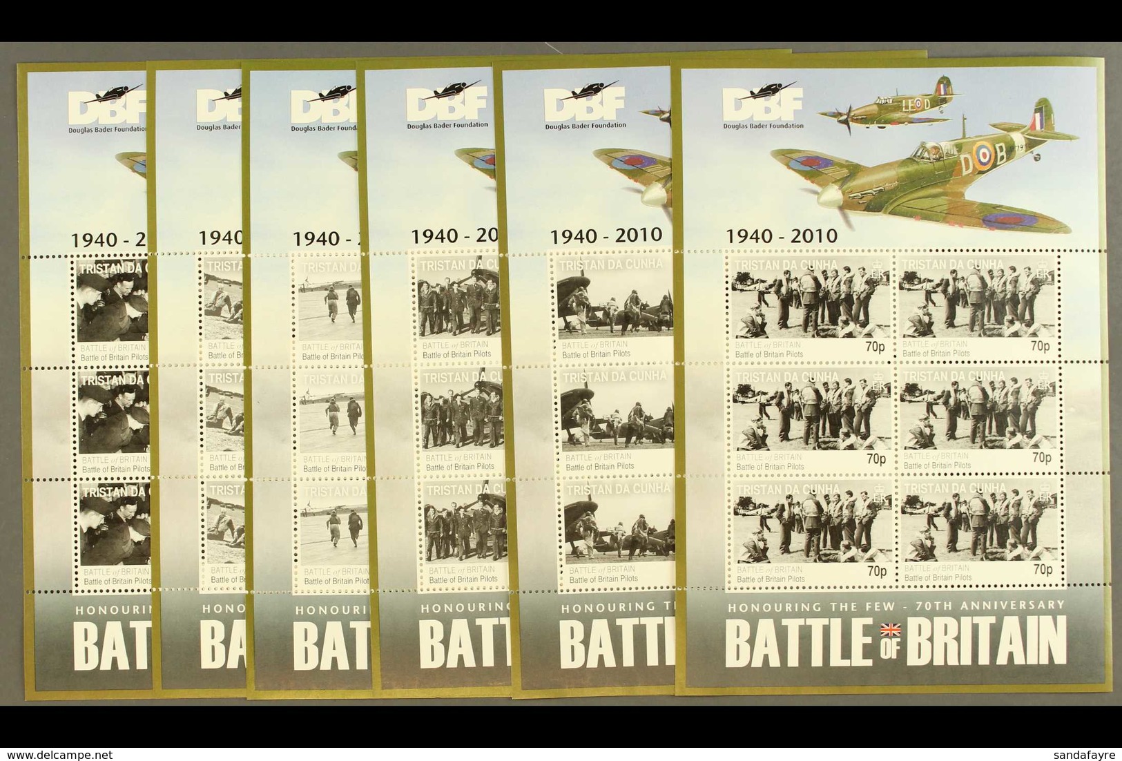 2010 70th Anniversary Of The Battle Of Britain Set, SG 972/7, Sheetlets Of 6. NHM (6 M/s) For More Images, Please Visit  - Tristan Da Cunha