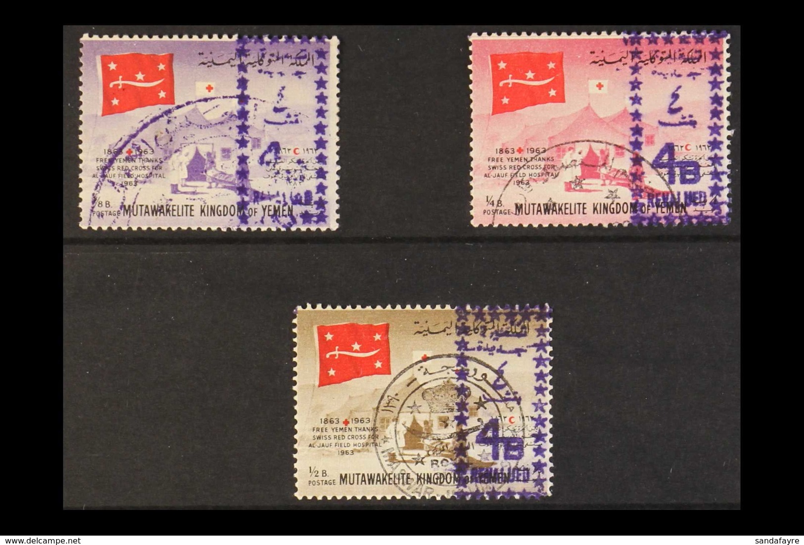 ROYALIST CIVIL WAR ISSUES 1966 "4B Revalued" Handstamp On Field Hospital Set, SG R170/2, Very Fine Used. (3 Stamps) For  - Yemen