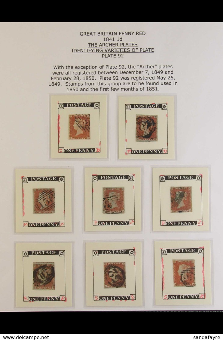 1841 THE "ARCHER" PLATES. A Collection Of Used Stamps Informatively Displayed On 11 Exhibition Pages Of The 1841 1d Red- - Other & Unclassified