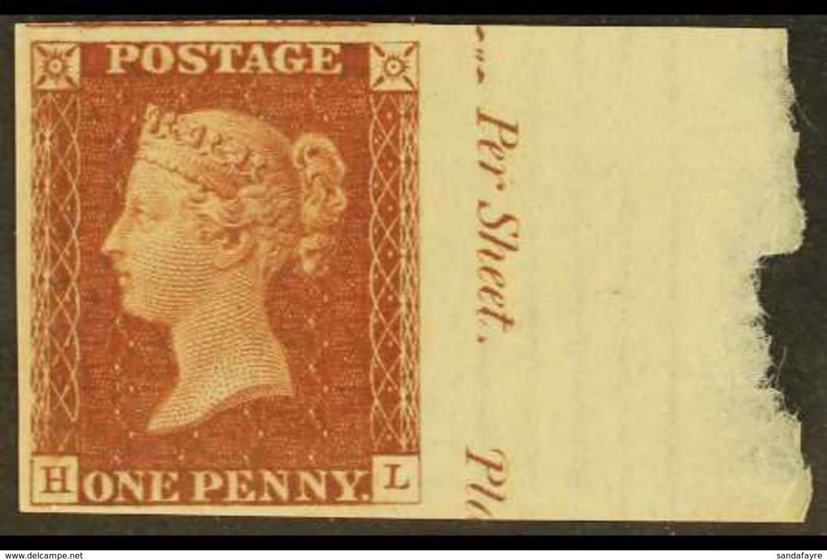 1844 1d Red- Brown 'HL' Plate 55 IMPRIMATUR Impression With 4 Margins Including Full Sheet Selvage At Right With Inscrip - Other & Unclassified