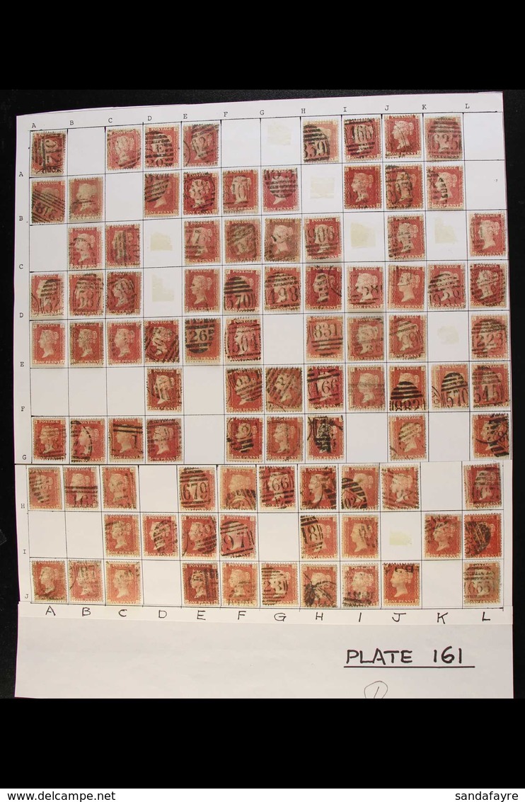 1864-79 PENNY RED PARTIAL PLATE RECONSTRUCTION PLATE 161 - A Fairly Complete Used Reconstruction With 184 Of The 240 Che - Other & Unclassified