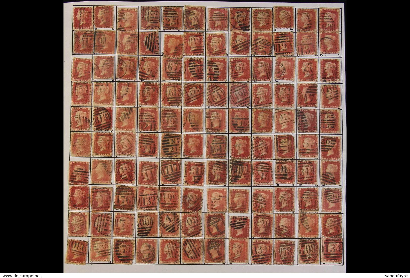 1864-79 PENNY RED PARTIAL PLATE RECONSTRUCTION PLATE 123 - A Virtually Complete Used Reconstruction With 237 Of The 240  - Other & Unclassified