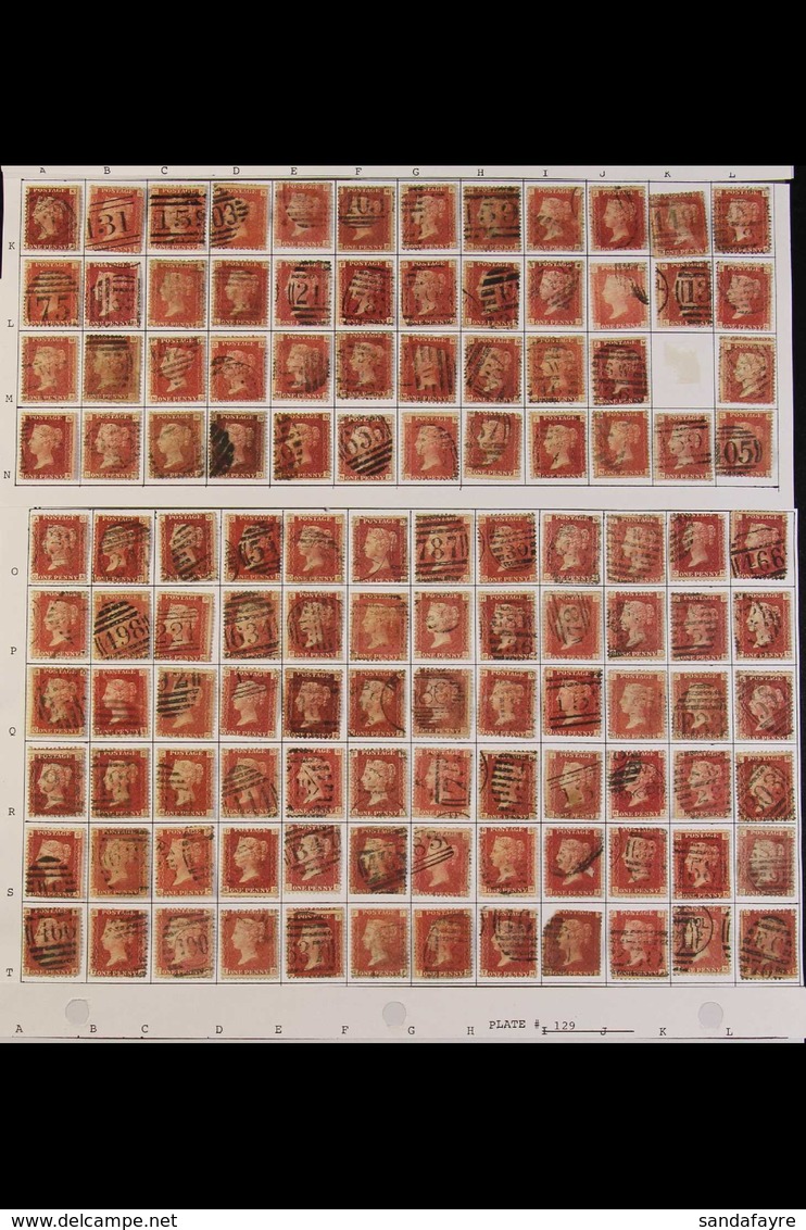 1864-79 PENNY RED PARTIAL PLATE RECONSTRUCTION PLATE 129 - A Largely Complete Used Reconstruction With 231 Of The 240 Ch - Other & Unclassified