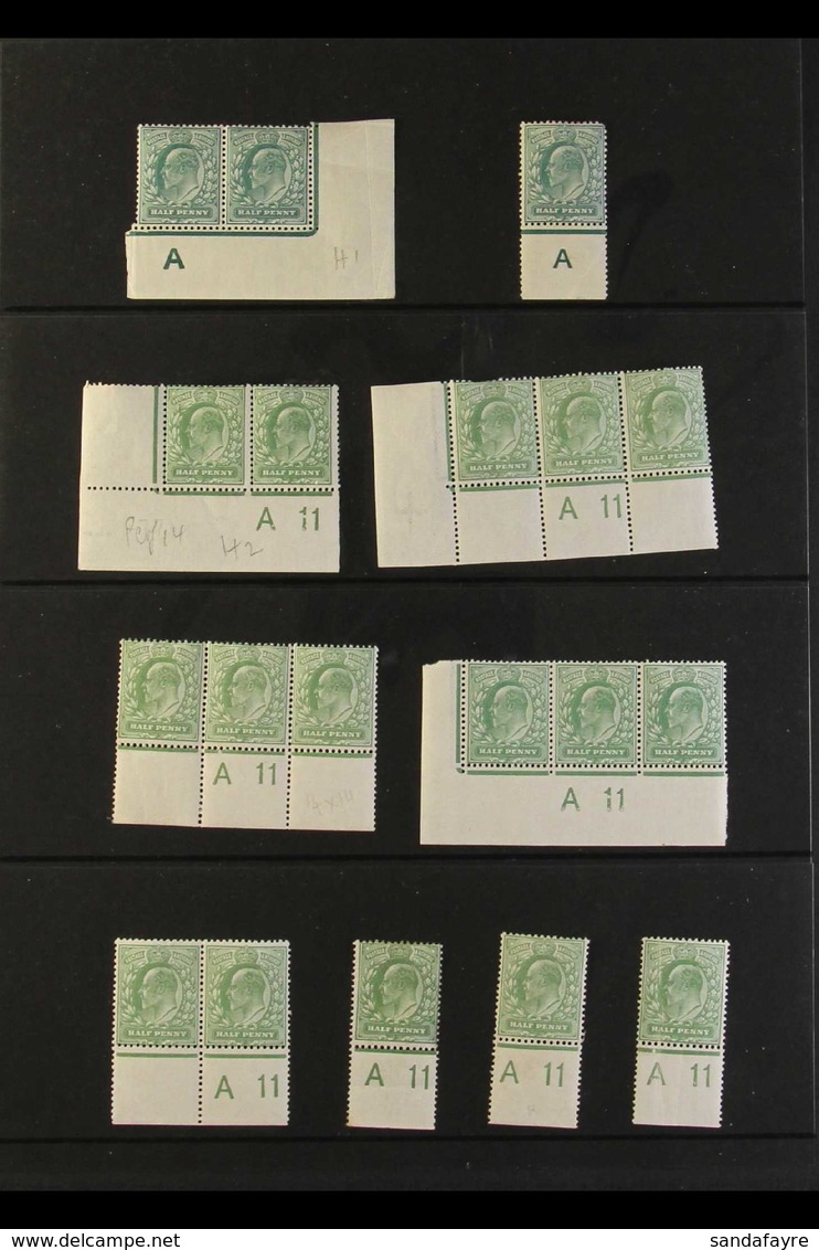 1902-11 ½d Green CONTROL NUMBERS. A Collection Of Mint Singles, Pairs & Corner Strips 3 With Marginal Controls From A To - Unclassified