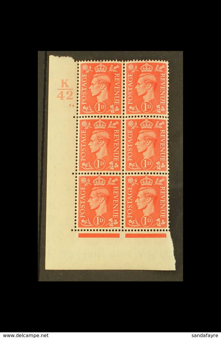 1941 1d Pale Red Control K42 Corner Block 6, Cylinder 74 No Dot, The Lower Pair Showing The Two CURVED FRAME Varieties,  - Unclassified