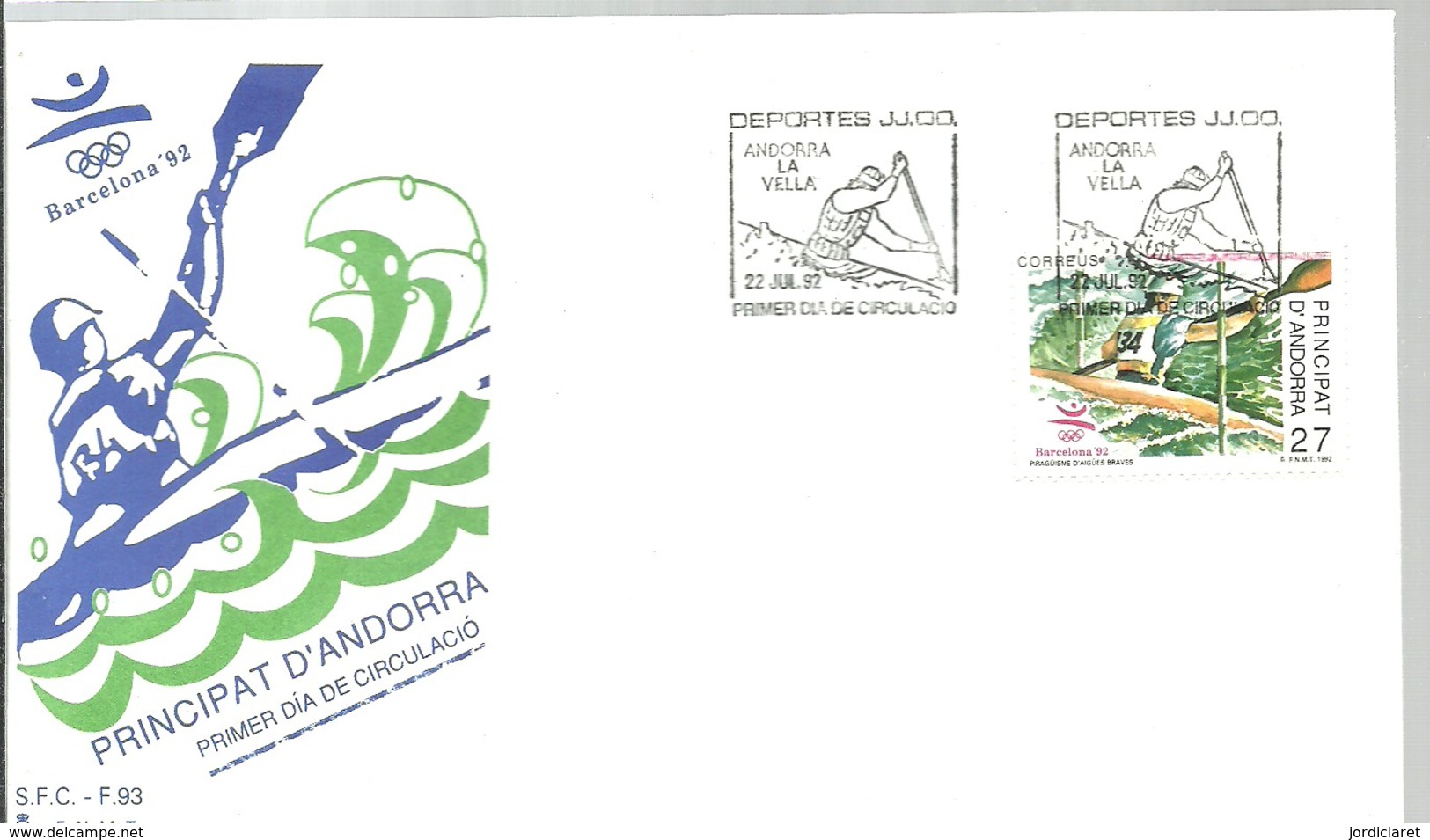 FDC ANDORRA ESP.1992 - Rafting