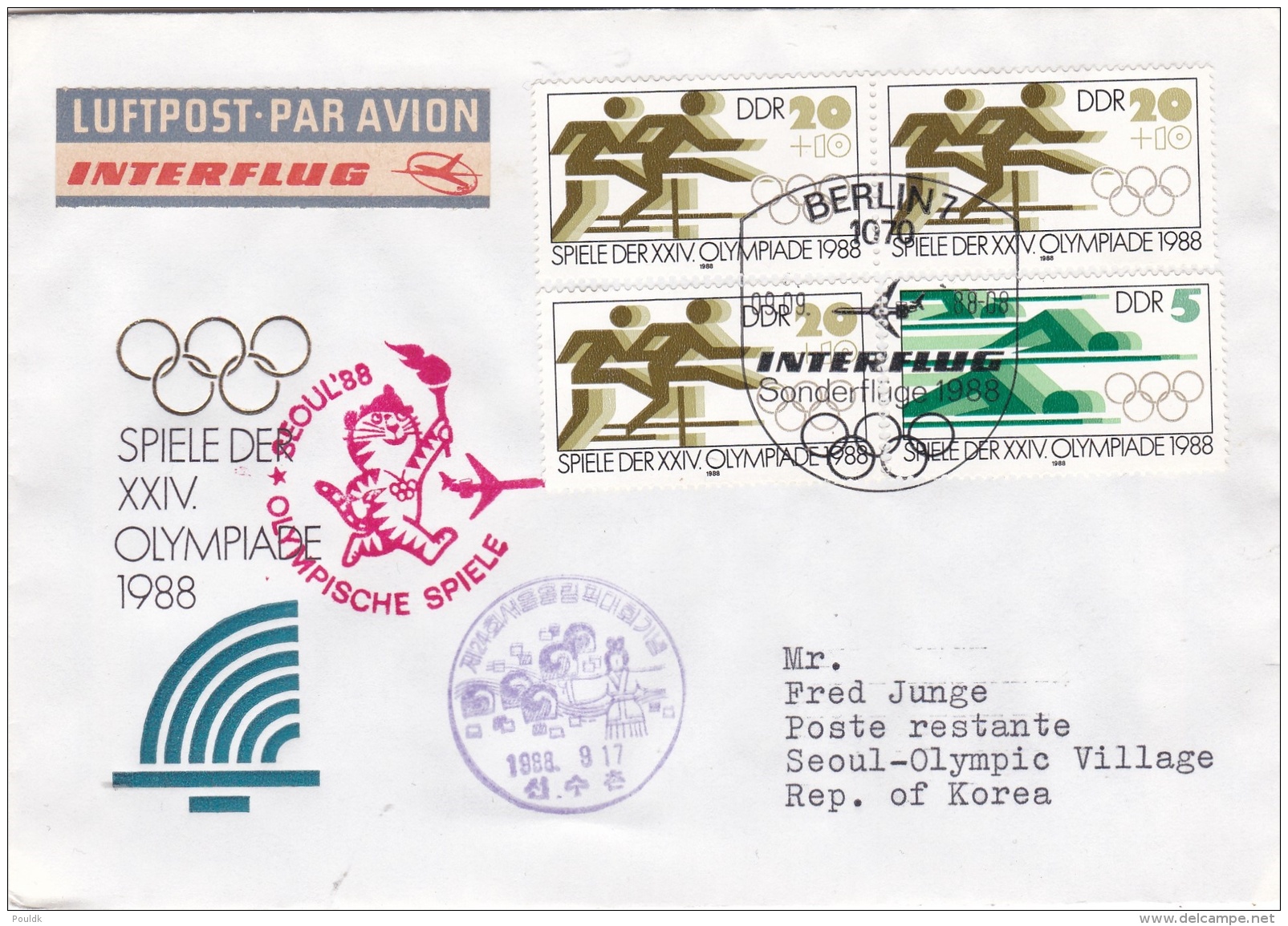 DDR Special Flight Berlin To Seoul With Interflug Olympic Games 1988   (G89-51) - Ete 1988: Séoul