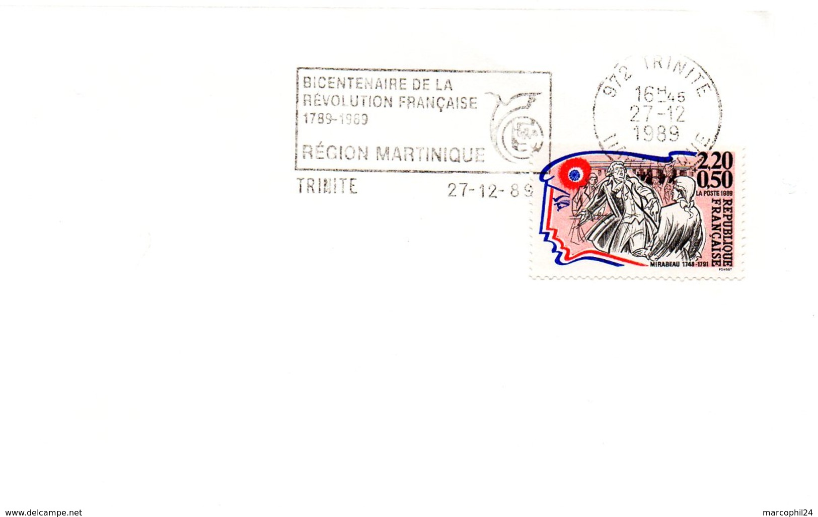 REVOLUTION = 972 MARTINIQUE / TRINITE 1989 = FLAMME Type II = SECAP Illustrée = BICENTENAIRE - Mechanical Postmarks (Advertisement)