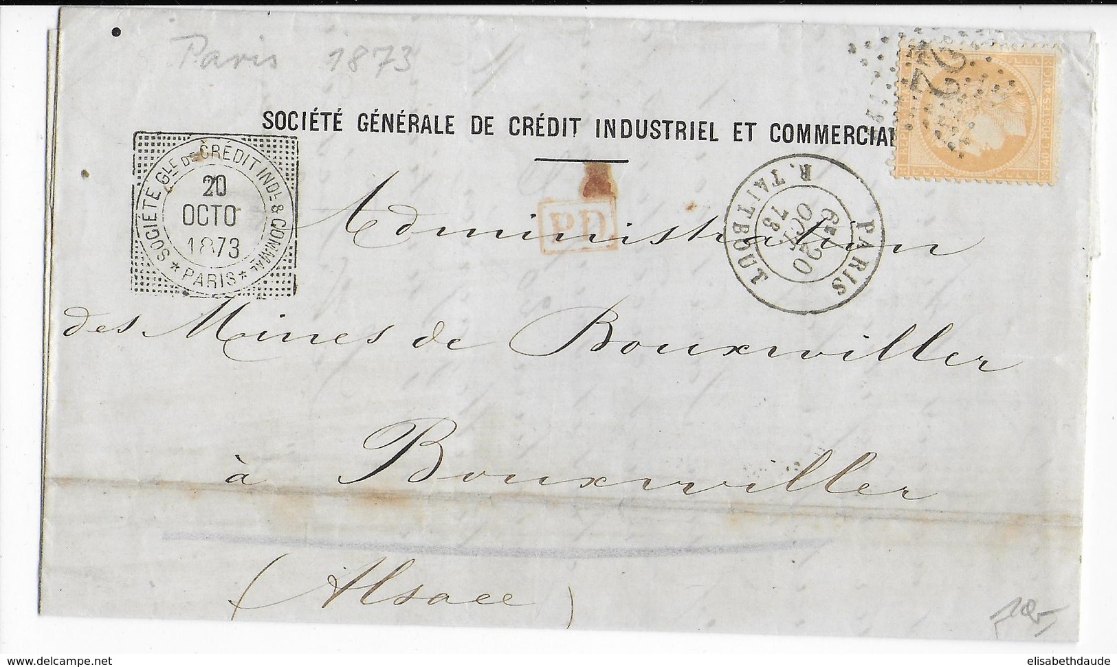 1873 - SIEGE - LETTRE De PARIS => BOUXWILLER (ALSACE ALLEMANDE) - 1849-1876: Période Classique