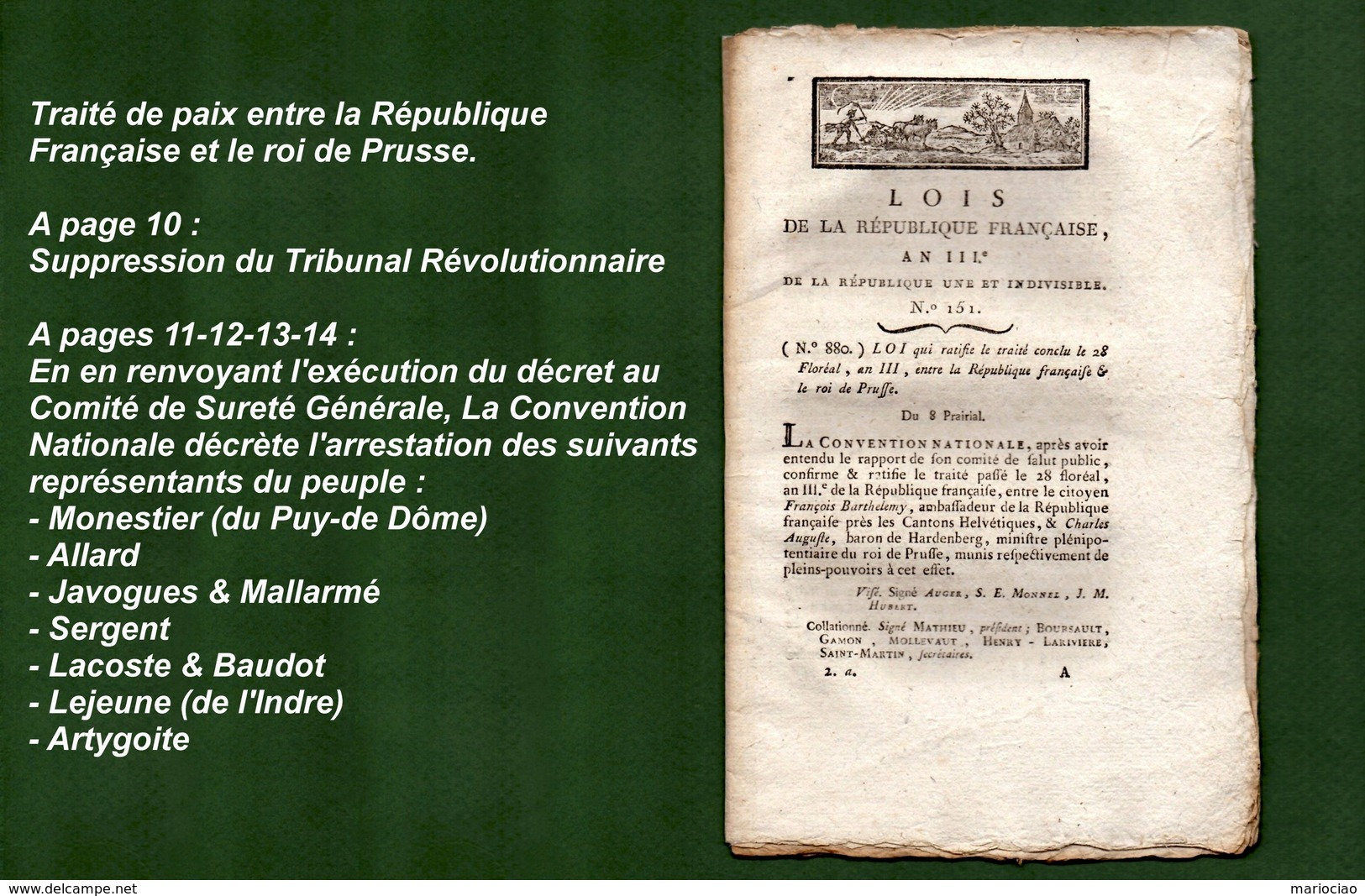 D-FR Révolution 1795 Traité De Paix Entre La République Française Et Le Roi De Prusse Et Plus Encore... - Documents Historiques