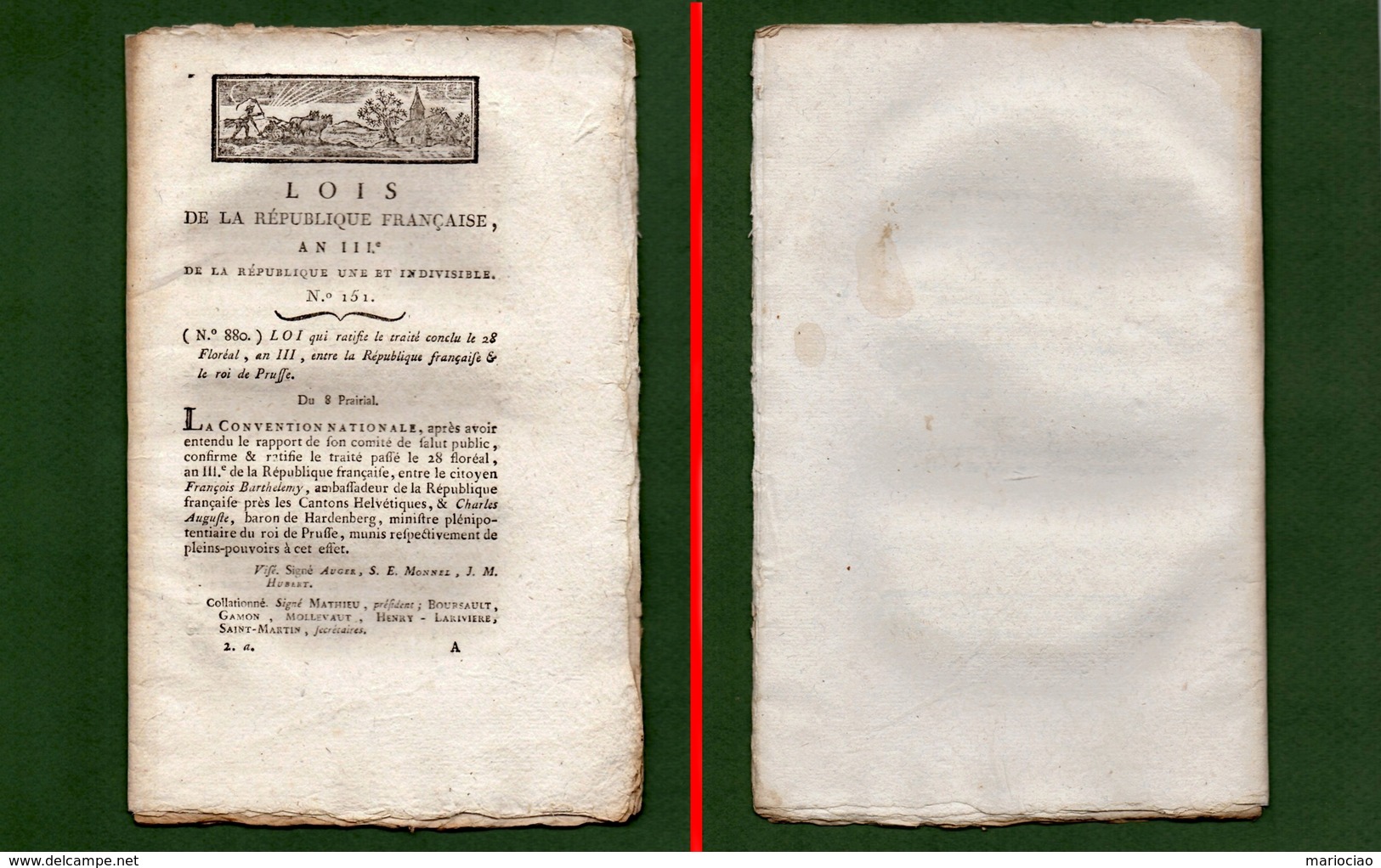 D-FR Révolution 1795 Traité De Paix Entre La République Française Et Le Roi De Prusse Et Plus Encore... - Documents Historiques