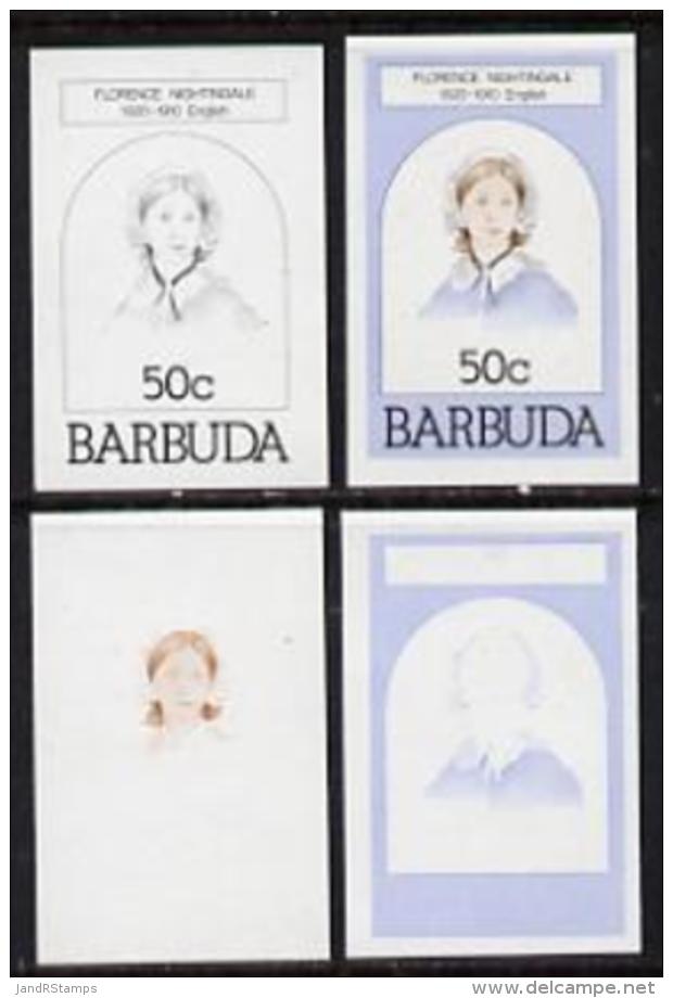 1670 Barbuda 1981 Florence Nightingale 50c Set Of 4 Imperf Progressive Colour Proofs Compr (medical Nurses Women) - Barbuda (...-1981)