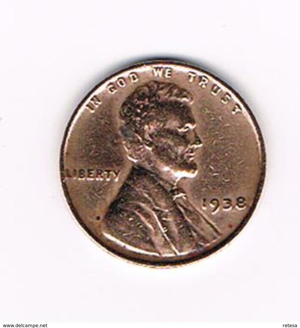 &   U.S.A.  1 CENT  1938 - 1909-1958: Lincoln, Wheat Ears Reverse