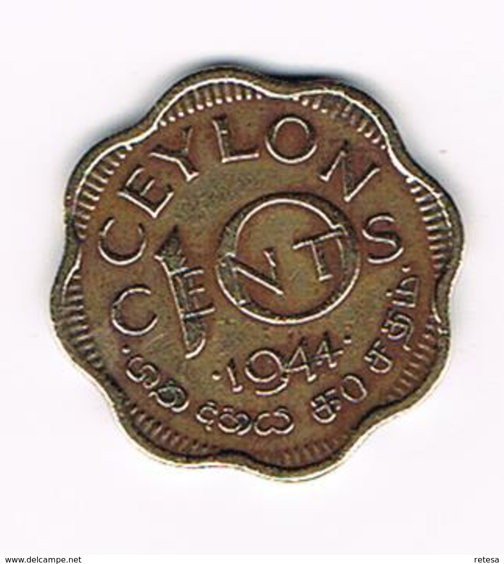 &   SRI  LANKA ( CEYLON ) 10 CENTS  1944 - Sri Lanka