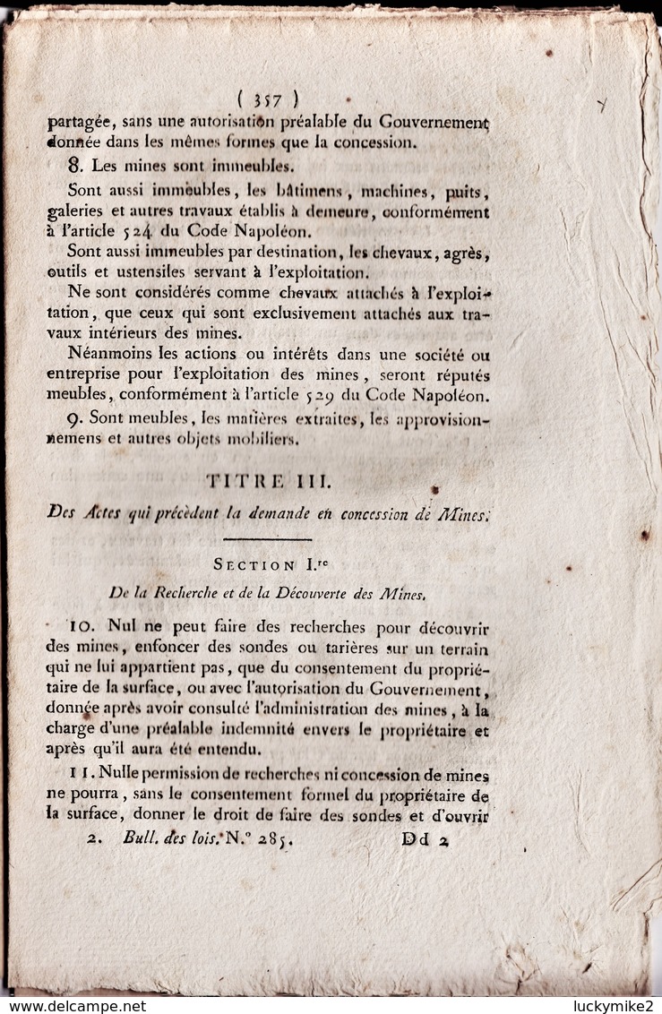 1810 Livret Minier, Environ 20 Pages.  Ref 0548 - Other & Unclassified