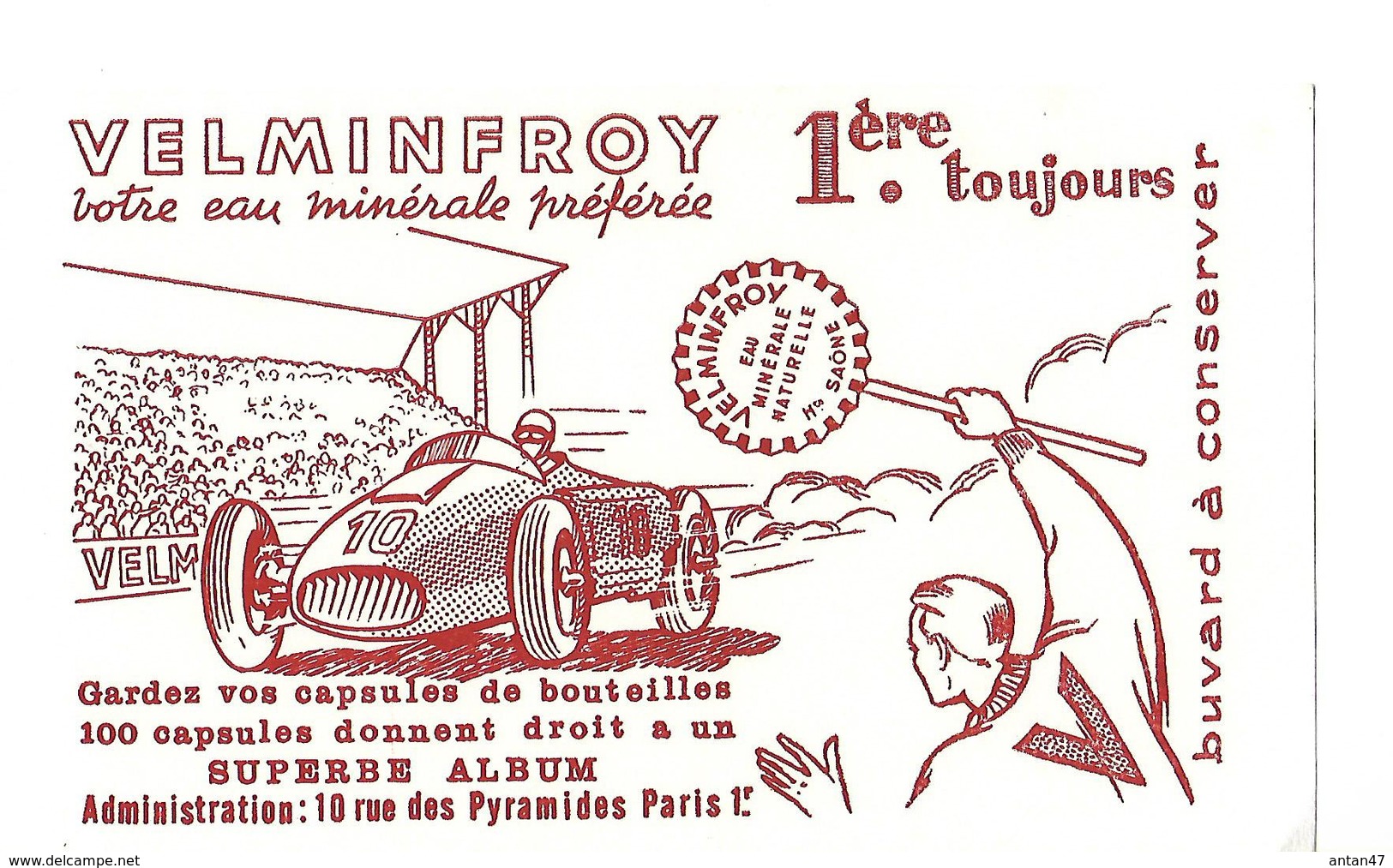 Buvard VELMINFROY / Eau Minérale /  70 Haute Saône / Voiture De Course - E