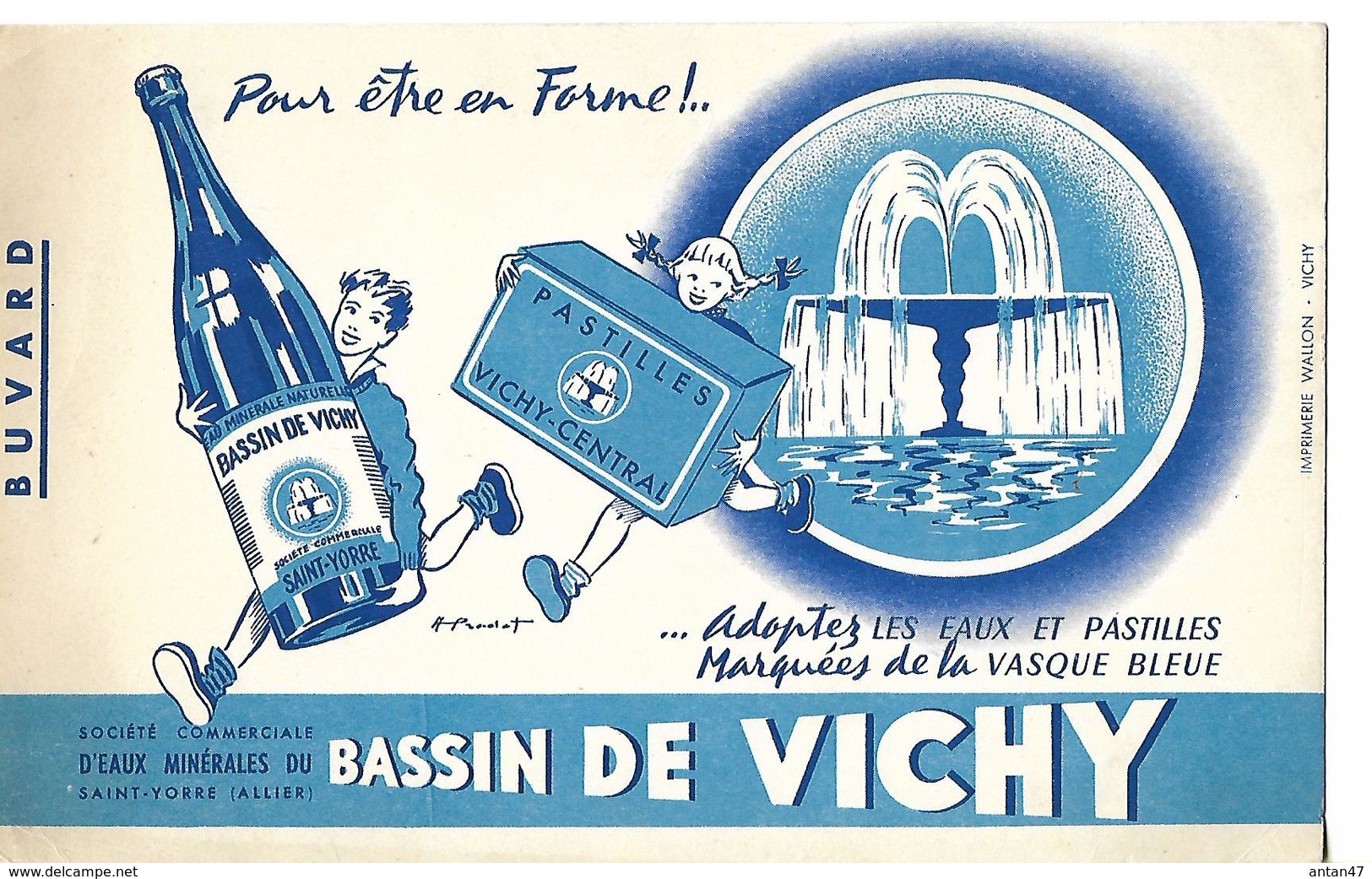 Buvard Bassin De Vichy / Eaux Minérales Et Pastilles Vasque Bleue - E