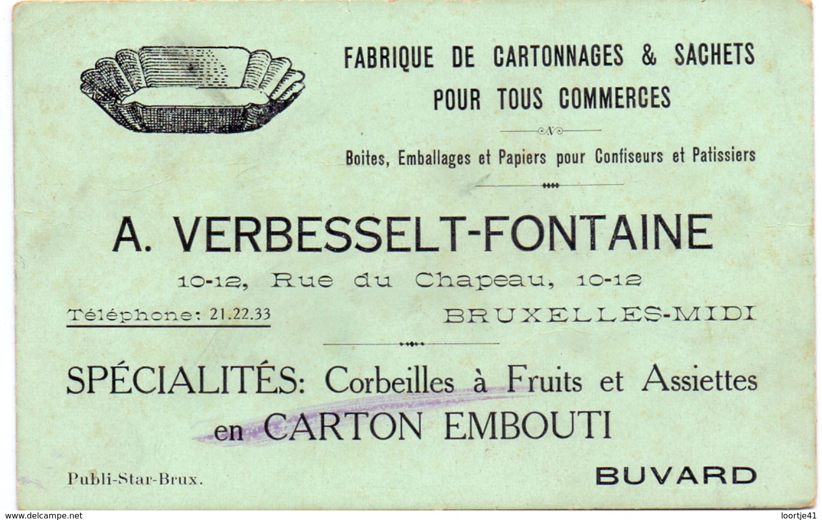 Buvard Vloeipapier - Fabrique Cartonnages & Sachets - A. Verbesselt - Fontaine - Bruxelles - Papeterie