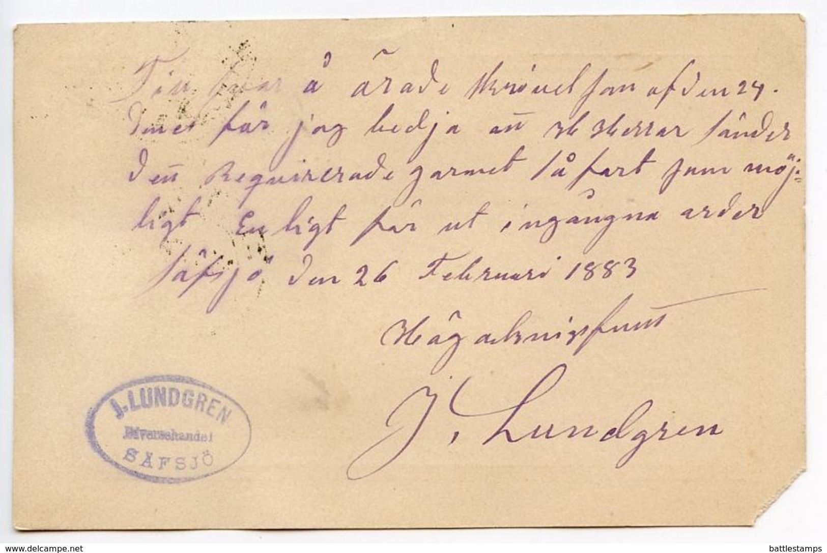 Sweden 1883 6o. Crowns Postal Card PKXP No. 2 TPO Postmark - Postal Stationery