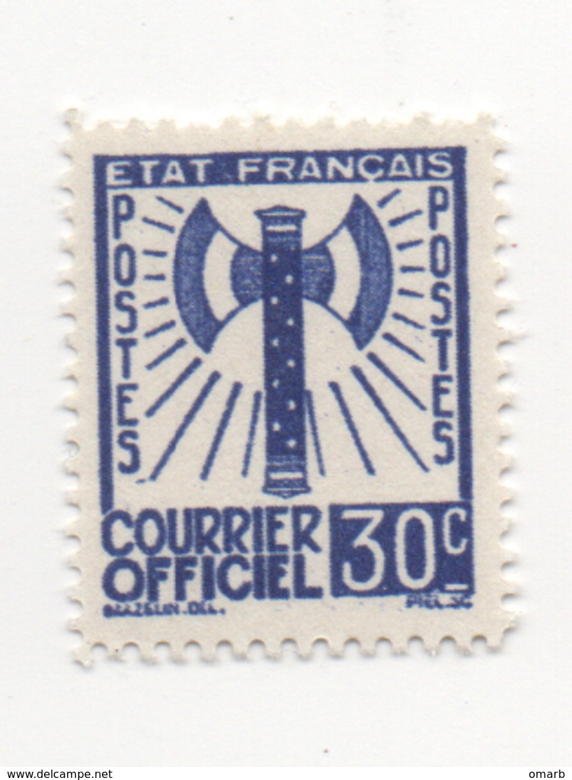 Fra683 Francia Francobollo Servizio "Francisque" | Courrier Officiel N.2 Timbre Service France | 30 Cents Blue - 1943 - Mint/Hinged