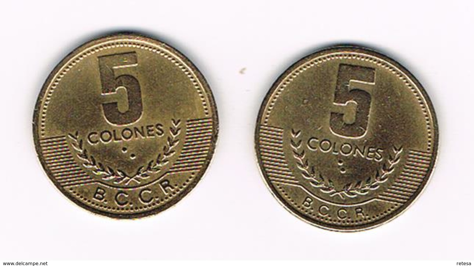 &  COSTA RICA  2 X 5 COLONES  1997/99 - Costa Rica