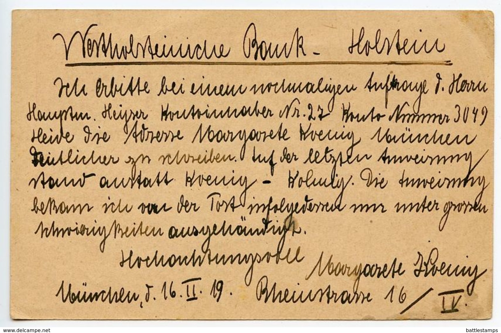 Bavaria 1919 10pf Coat Of Arms Postal Card München To Heide-Holstein - Postal  Stationery