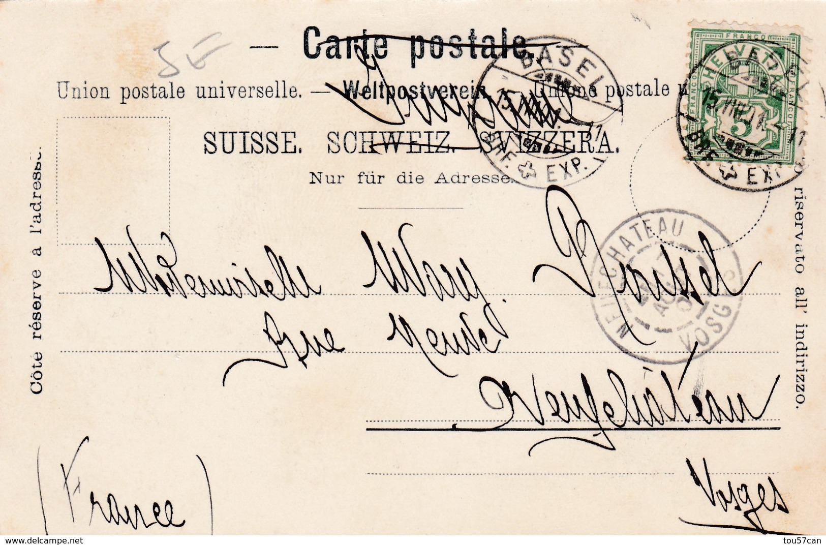 BASEL - BS - SUISSE - CPA PRÉCURSEUR DE 1901 - BEL AFFRANCHISSEMENT POSTAL. - Bâle